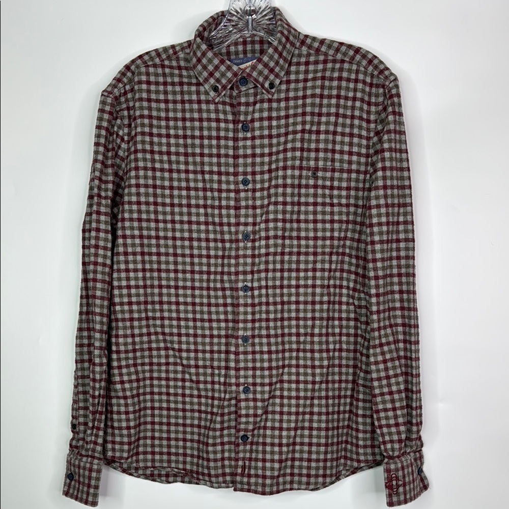 Johnnie - O Hangin' out Red Gray Flannel Button Up Long Sleeve Shirt Size Small